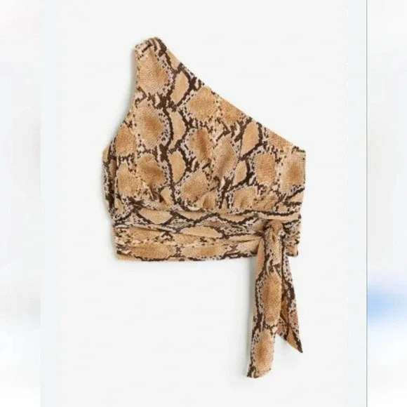 H&M Crop Top  One Shoulder Animal Phyton Snake Print Sleeveless Size XL - Picture 3 of 6